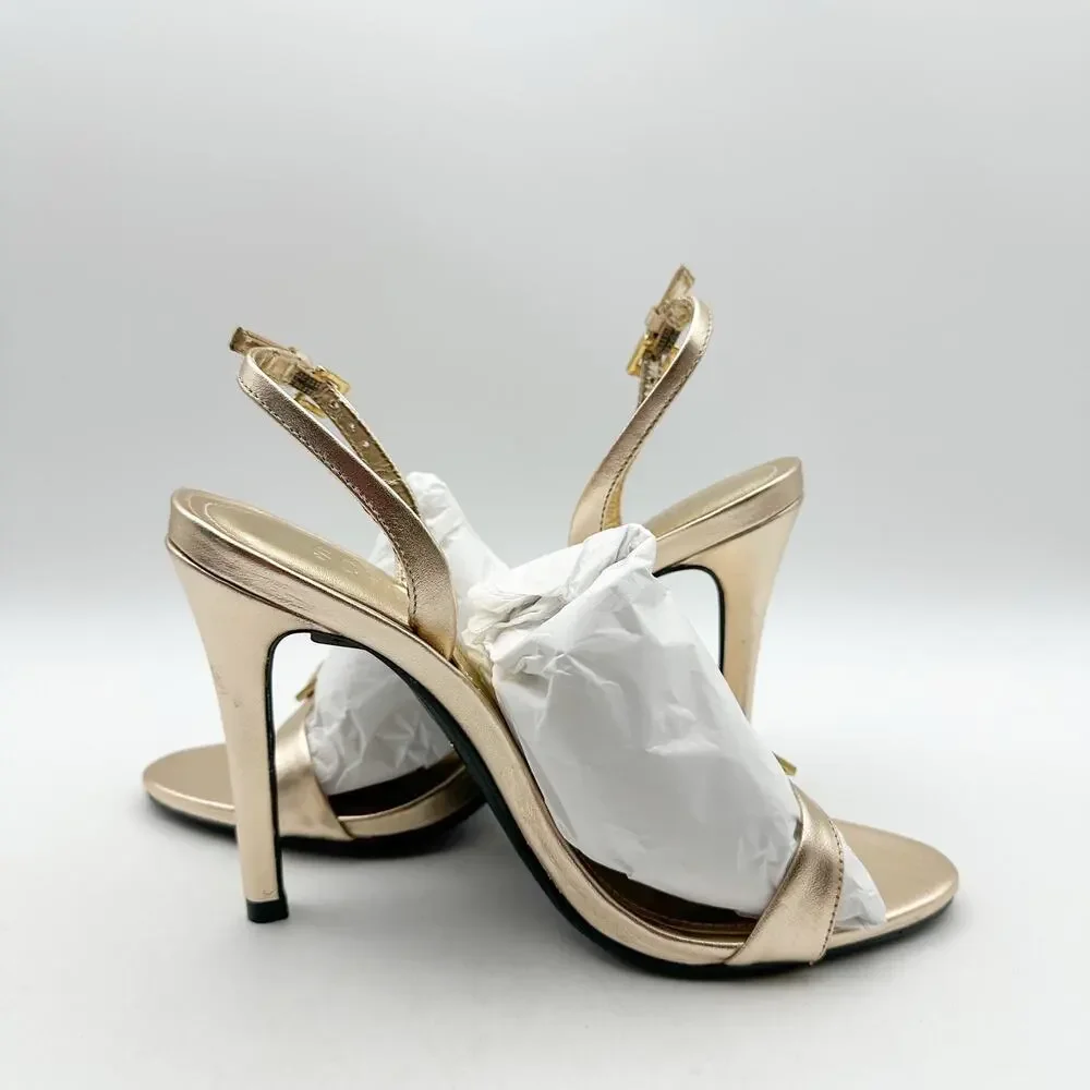 SCHUTZ Womens Aurora Sling Heeled Sandals Size 7.5 Platina Gold Stiletto NWOB